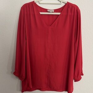 LOFT Deep Orange/Red V-Neck Blouse